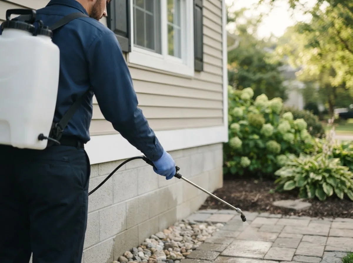 Pest control technician inspecting a home in Rush City, MN